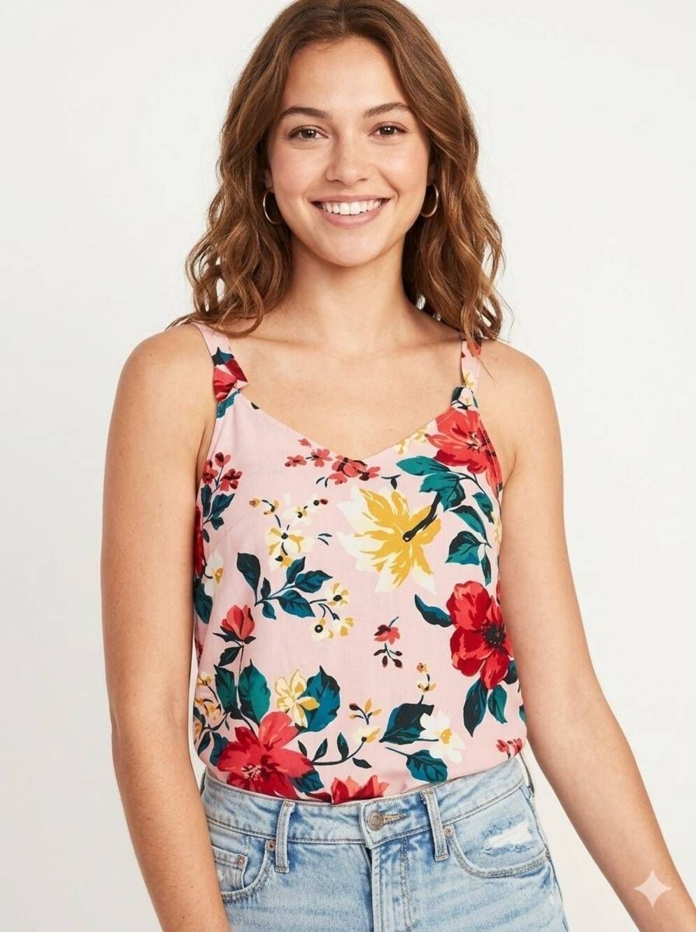 🍑Old Navy Pink Floral Sateen Sleeveless Cami Top XLarge